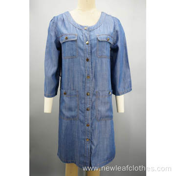 New Ladies Round Neck Denim Dress